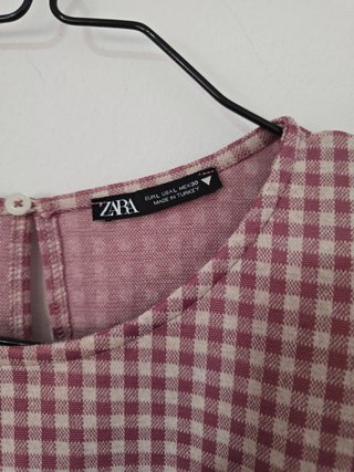 Vestido Zara cuadros rosa y beige