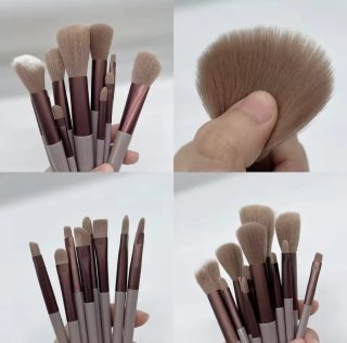 Juego 13 brochas maquillaje beige y marrón