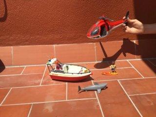 Playmobil Barco y Helicóptero Médico
