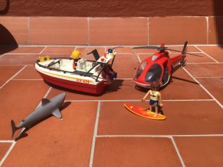 Playmobil Barco y Helicóptero Médico