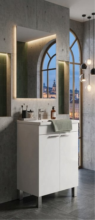 Mueble baño + espejo + pica blanco y plata NUEVO