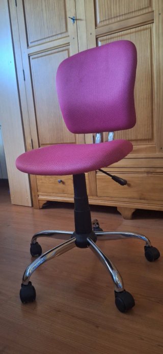 Silla de estudio rosa y plateada