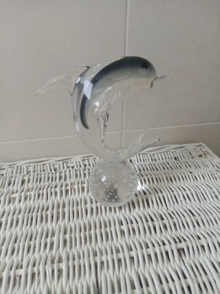 Scultura di Delfino in Cristallo Vintage Stile Murano
