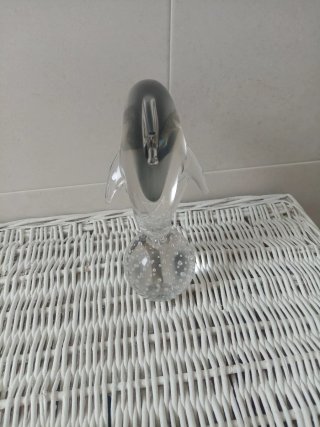 Scultura di Delfino in Cristallo Vintage Stile Murano