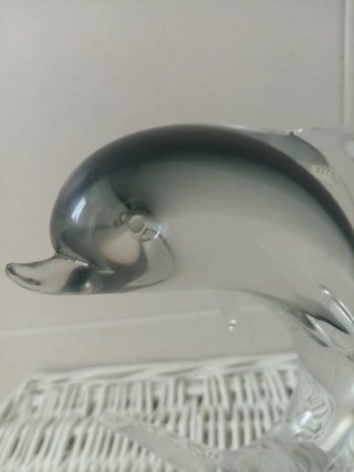 Scultura di Delfino in Cristallo Vintage Stile Murano