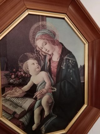 Cuadro Virgen y Niño madera y papel