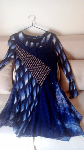 Vestido Talla S Azul Multicolor de lanilla fina