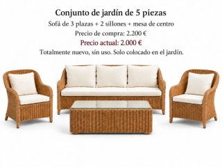 Conjunto jardín 5 piezas: sofá, 2 sillones, mesa