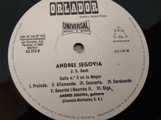Andrés Segovia - Bach Boccherini Cassadó LP