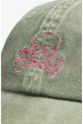 Gorra Scalpers verde militar con calavera rosa