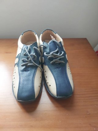 Zapatos mujer beige y azul