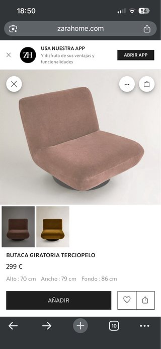Butaca giratoria Zara Home terciopelo