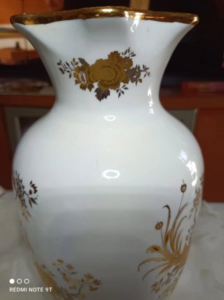 Jarrón Vintage Porcelana Fina Oro y Blanco