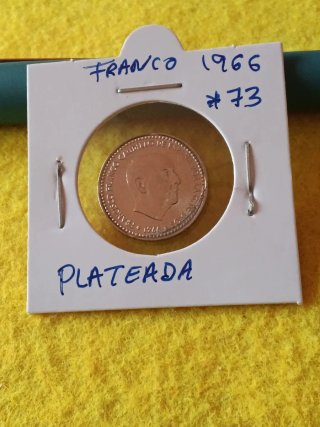 Rara Moneda 1 pts 1966 España estrella 73.plateada