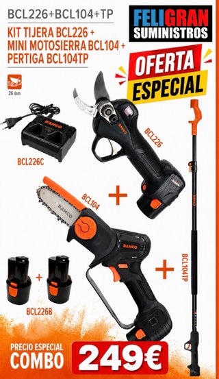 Kit Tijera BCL226 + Motosierra BCL104 + Pértiga