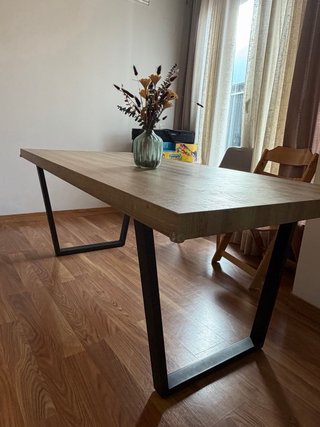 Tavolo da Pranzo Rettangolare in Legno e Metallo 190x90