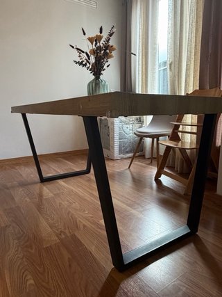 Tavolo da Pranzo Rettangolare in Legno e Metallo 190x90