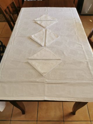 Tovaglia fiandra e 6 tovaglioli lino antico