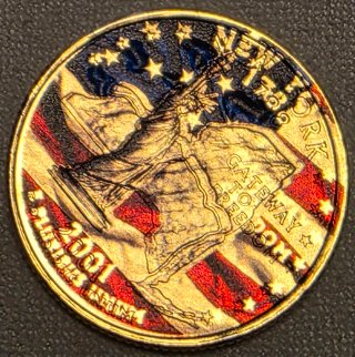 Cuarto Dólar NY 2001D Baño Oro Coloreado FDC
