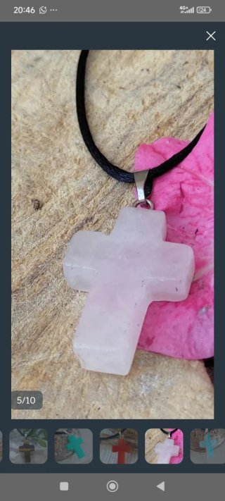 Colgante Cruz Cuarzo Rosa