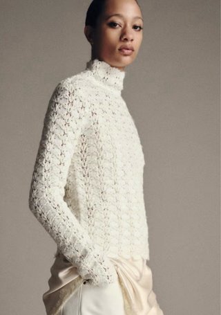 Jersey Zara Encaje Cuello Alto Blanco