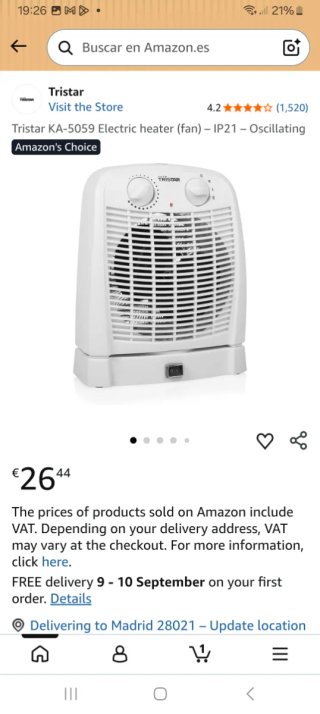 Tristar KA-5059 Calefactor Eléctrico Oscilante