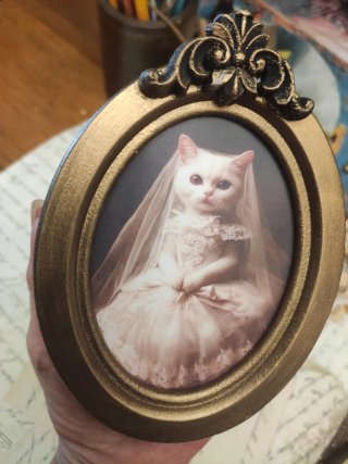 Cuadro ovalado "Cat Bride" estilo victoriano
