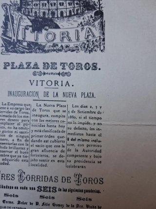 Cartel inauguracion Plaza de Toros Vitoria 1880