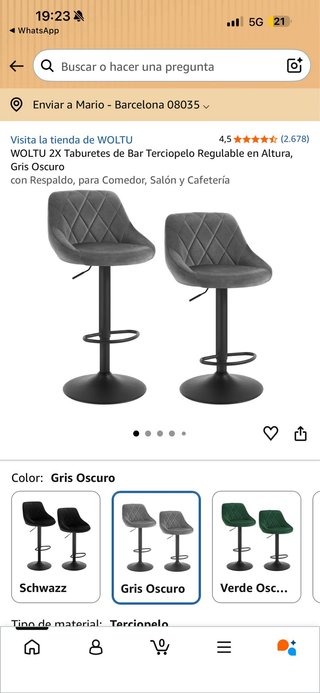 Taburete de bar WOLTU, NUEVO