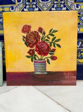 Cuadro al óleo de rosas