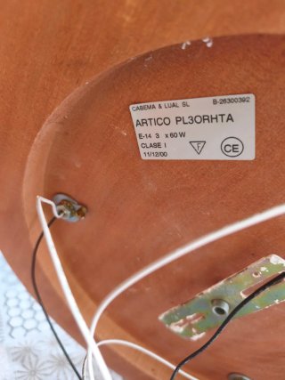 Lámpara de techo 3 focos madera y dorado