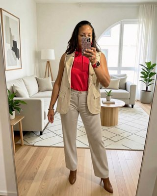Pantalón GAS rayas beige talla 32