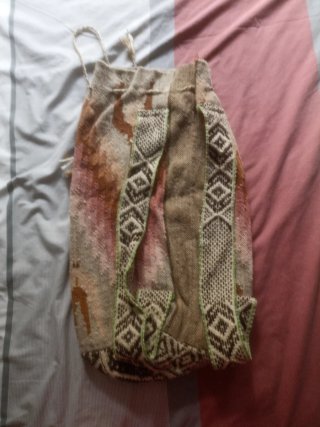 Mochila o macuto beige y rosa