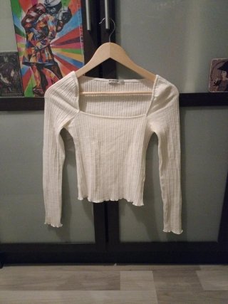 Camiseta Stradivarius manga larga blanca S