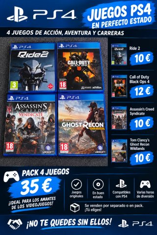 Pack 4 Juegos PS4 Acción/Aventura/Carreras