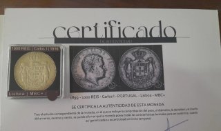 Moneda argento 1000 reis 1899 Carlos I portoghese certificato