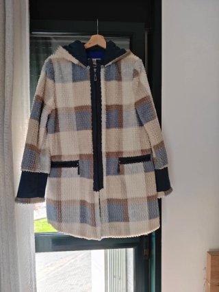 Chaqueta pelo cuadros beige, azul, gris