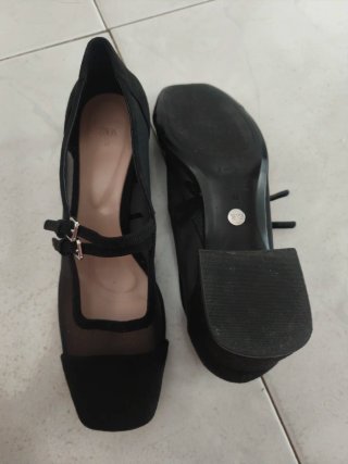Bailarinas Zara Negras Malla y Hebilla