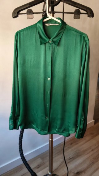 Camisa Zara Verde Esmeralda Satén Viscosa