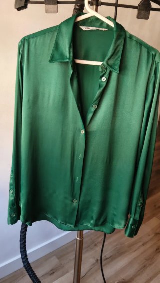 Camisa Zara Verde Esmeralda Satén Viscosa