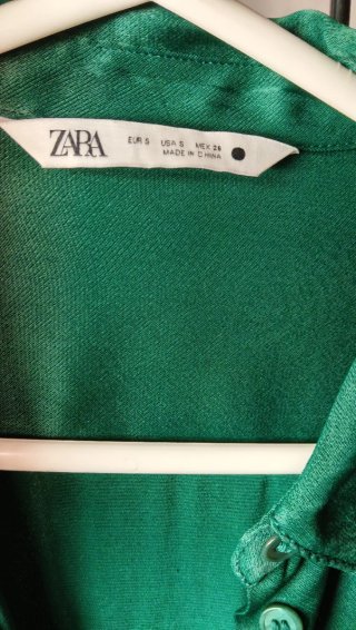 Camisa Zara Verde Esmeralda Satén Viscosa