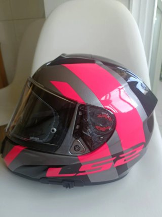 Casco Moto LS2 Gris, negro y fucsia
