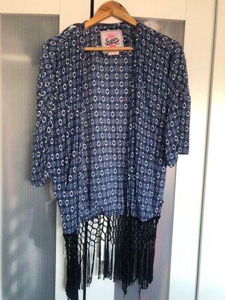 Kimono Superdry Azul Talla M con Flecos
