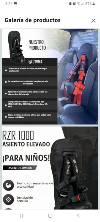 Asiento Elevado UTVMA para RZR 1000 Niños