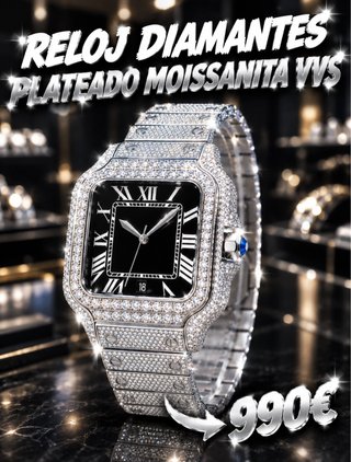 Reloj Diamantes Plateado Moissanita VVS