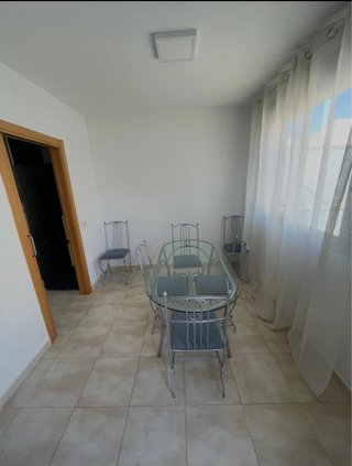 Mesa cristal y 6 sillas forja gris