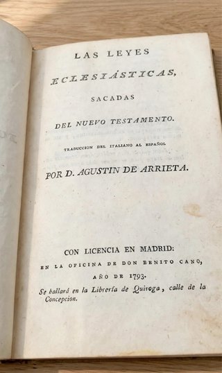 Libro Antiguo 1793 - Leyes Eclesiásticas