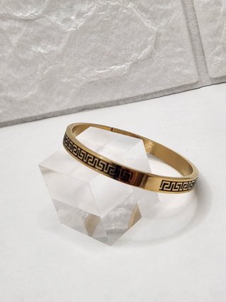 Pulsera Brazalete Acero Chapado Oro Greca