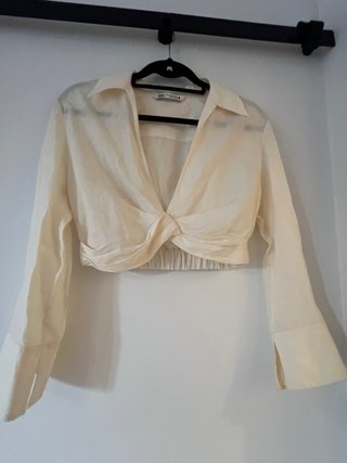 Blusa Zara Beige Cruzada Talla XS