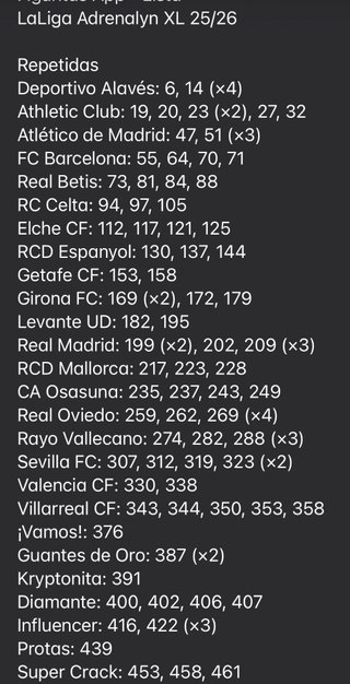 La Liga Adrenalyn XL 25/26 Cromos Repetidos 0,50€
